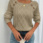Cheryl | Women's Cable Knit Round Neck Jumper - Khaki