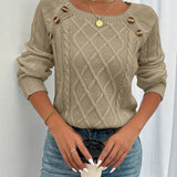 Cheryl | Women's Cable Knit Round Neck Jumper - Khaki