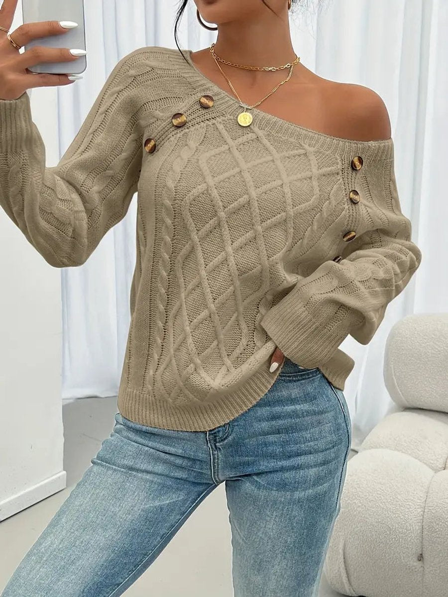 Cheryl | Women's Cable Knit Round Neck Jumper - Gold