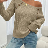 Cheryl | Women's Cable Knit Round Neck Jumper - Gold