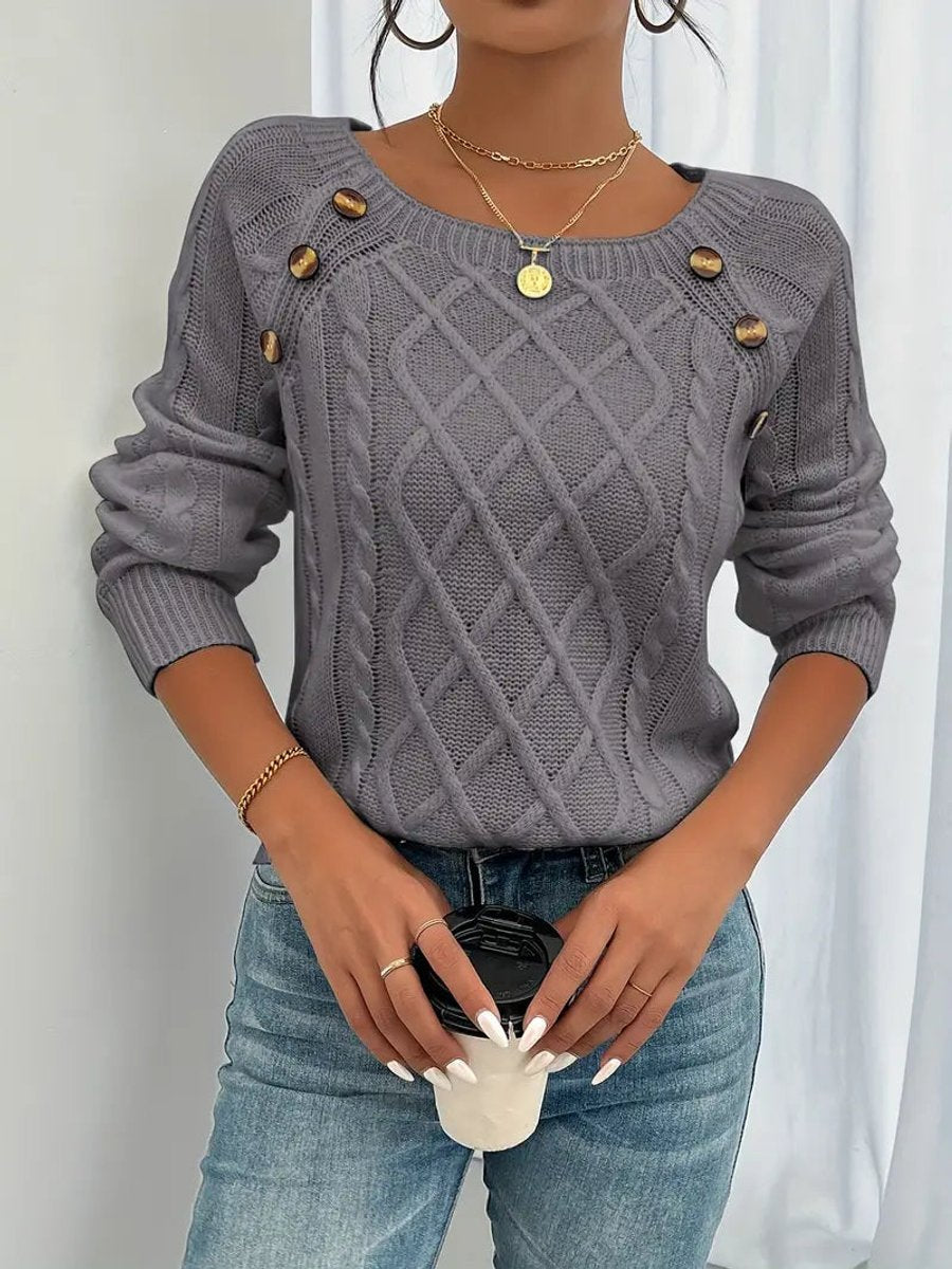 Cheryl | Women's Cable Knit Round Neck Jumper - Dusty Pink