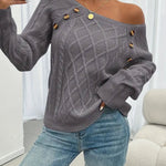 Cheryl | Women's Cable Knit Round Neck Jumper - Dark Grey