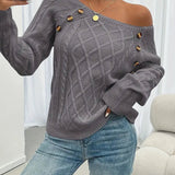Cheryl | Women's Cable Knit Round Neck Jumper - Dark Grey