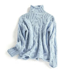 Angela | Women's Long Sleeve Cable Knit Turtleneck Jumper - Blue