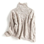 Angela | Women's Long Sleeve Cable Knit Turtleneck Jumper - Beige