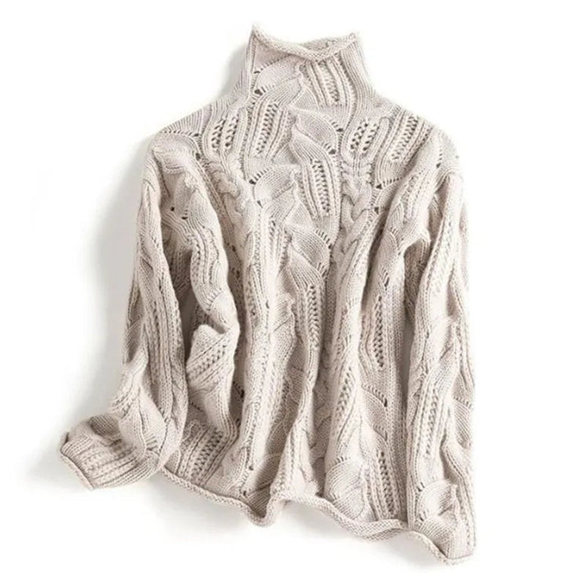 Angela | Women's Long Sleeve Cable Knit Turtleneck Jumper - Beige