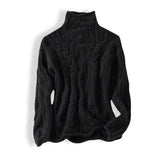 Angela | Women's Long Sleeve Cable Knit Turtleneck Jumper - Black