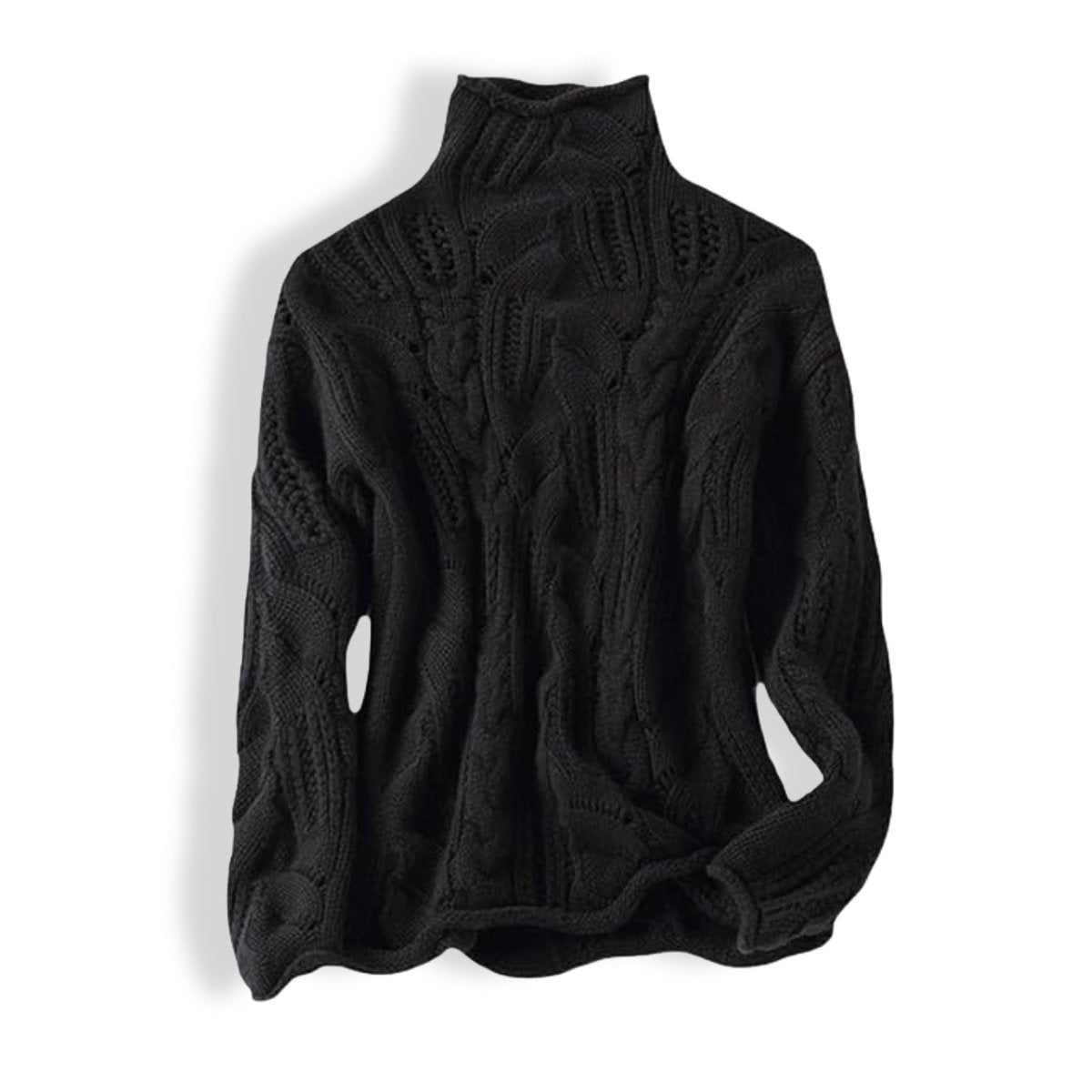 Angela | Women's Long Sleeve Cable Knit Turtleneck Jumper - Black
