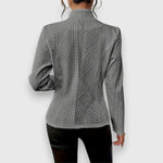 Andrea | Women's Long Sleeve Cable Knit Mock Neck Jumper - Grey