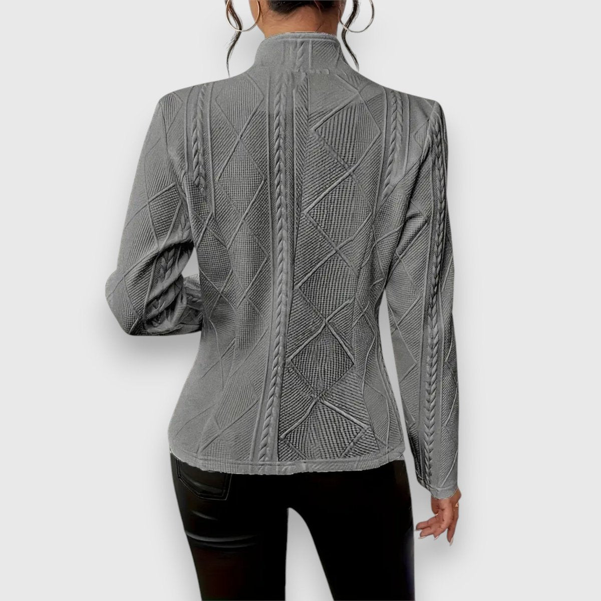 Andrea | Women's Long Sleeve Cable Knit Mock Neck Jumper - Grey