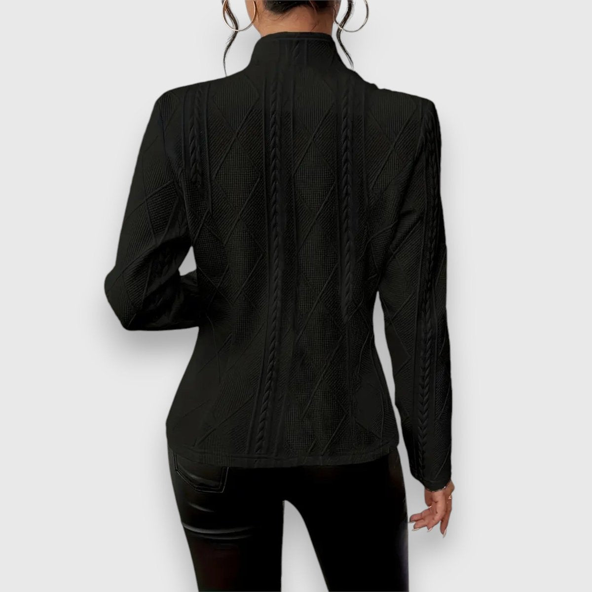 Andrea | Women's Long Sleeve Cable Knit Mock Neck Jumper - Black
