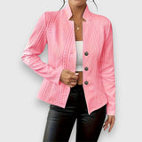 Andrea | Women's Long Sleeve Cable Knit Mock Neck Jumper - Pink