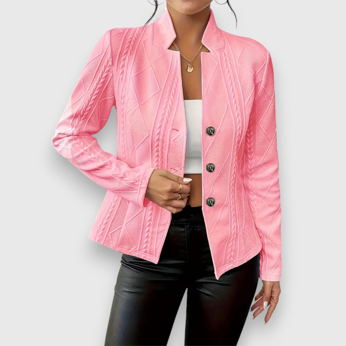 Andrea | Women's Long Sleeve Cable Knit Mock Neck Jumper - Pink