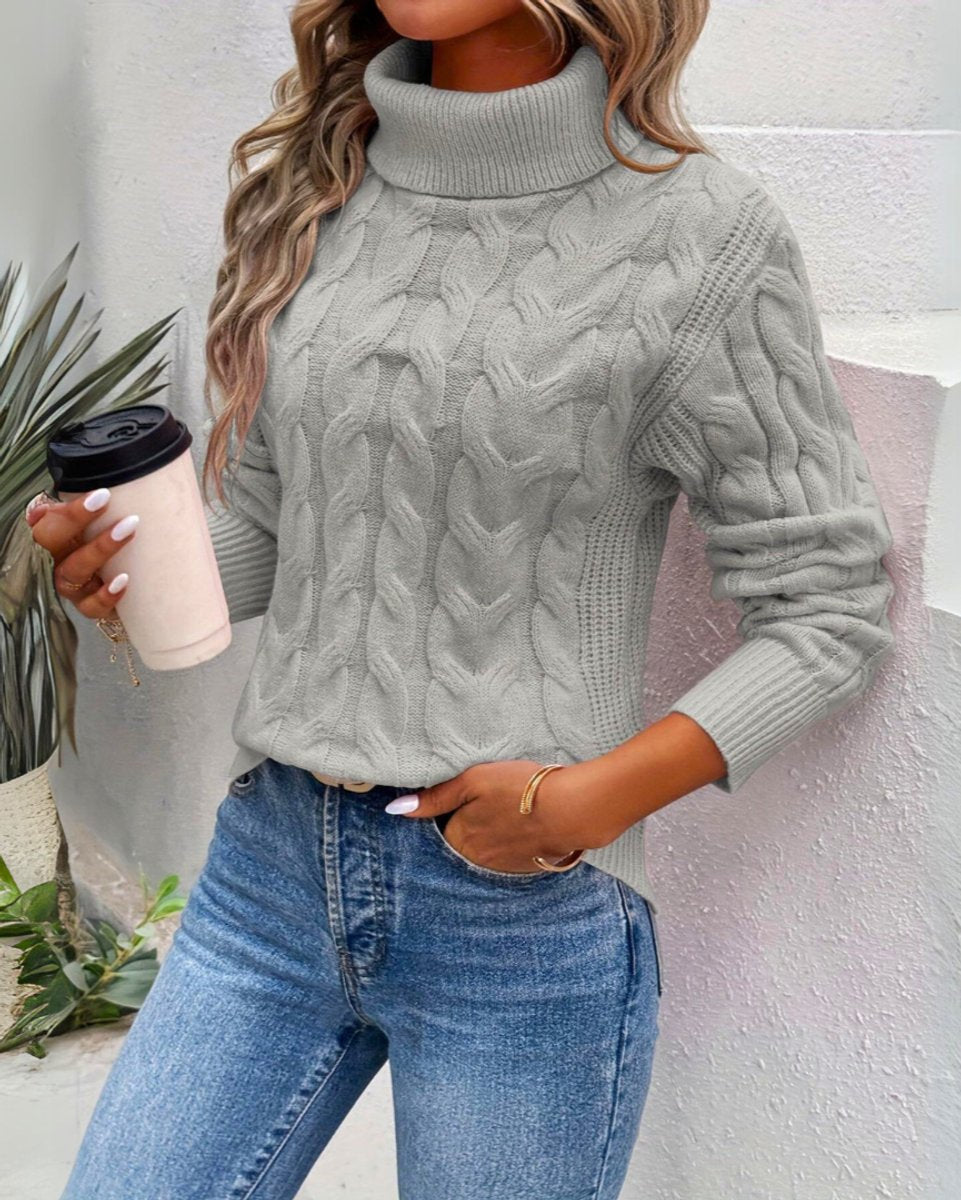 Ruby | Women's Long Sleeve Cable Knit Turtleneck Jumper - Grey