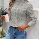 Ruby | Women's Long Sleeve Cable Knit Turtleneck Jumper - Grey
