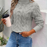 Ruby | Women's Long Sleeve Cable Knit Turtleneck Jumper - Grey