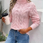 Ruby | Women's Long Sleeve Cable Knit Turtleneck Jumper - Pink