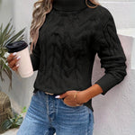 Ruby | Women's Long Sleeve Cable Knit Turtleneck Jumper - Black