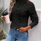 Ruby | Women's Long Sleeve Cable Knit Turtleneck Jumper - Black