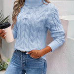 Ruby | Women's Long Sleeve Cable Knit Turtleneck Jumper - Blue