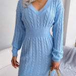 Crystal | Women's Long Sleeve Cable Knit V Neck Jumper - Blue