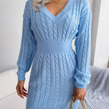 Crystal | Women's Long Sleeve Cable Knit V Neck Jumper - Blue