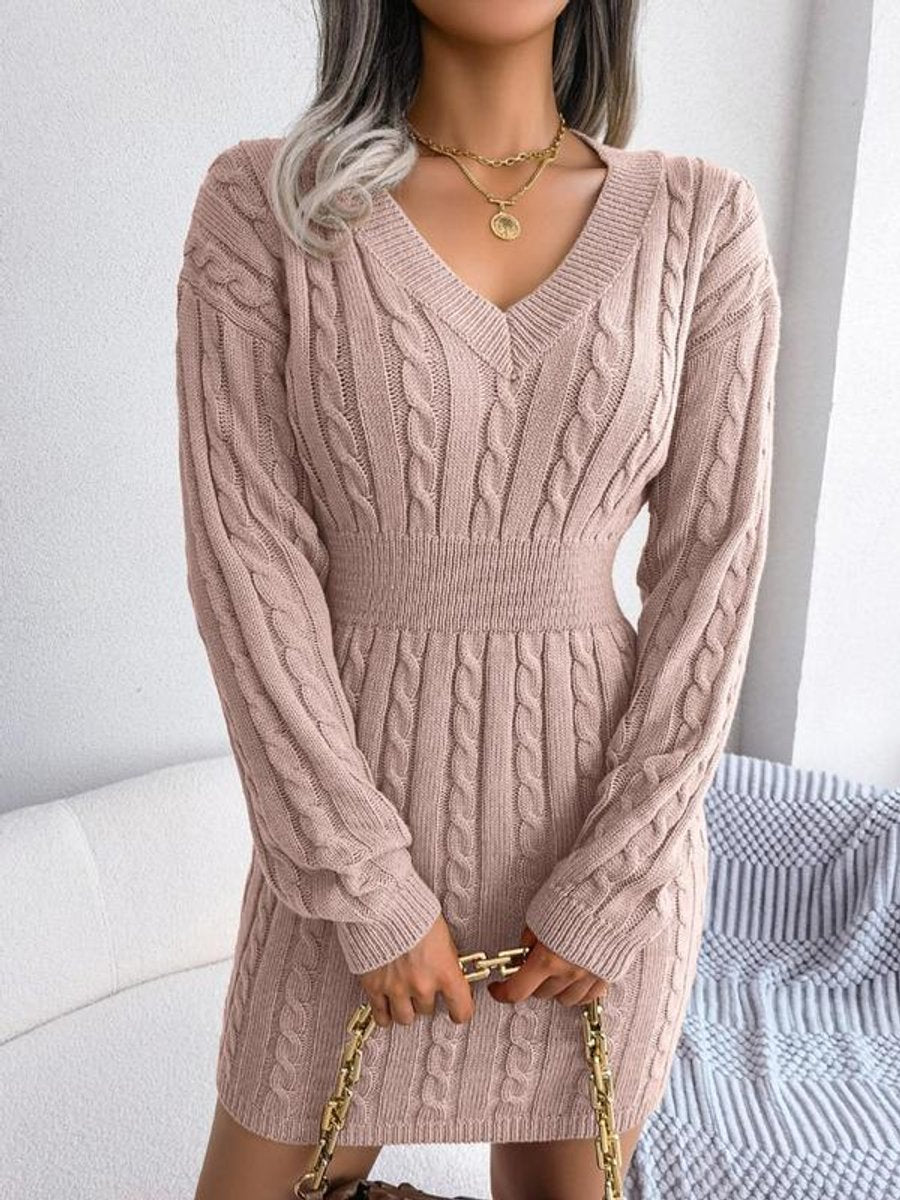 Crystal | Women's Long Sleeve Cable Knit V Neck Jumper - Pink