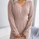 Crystal | Women's Long Sleeve Cable Knit V Neck Jumper - Pink