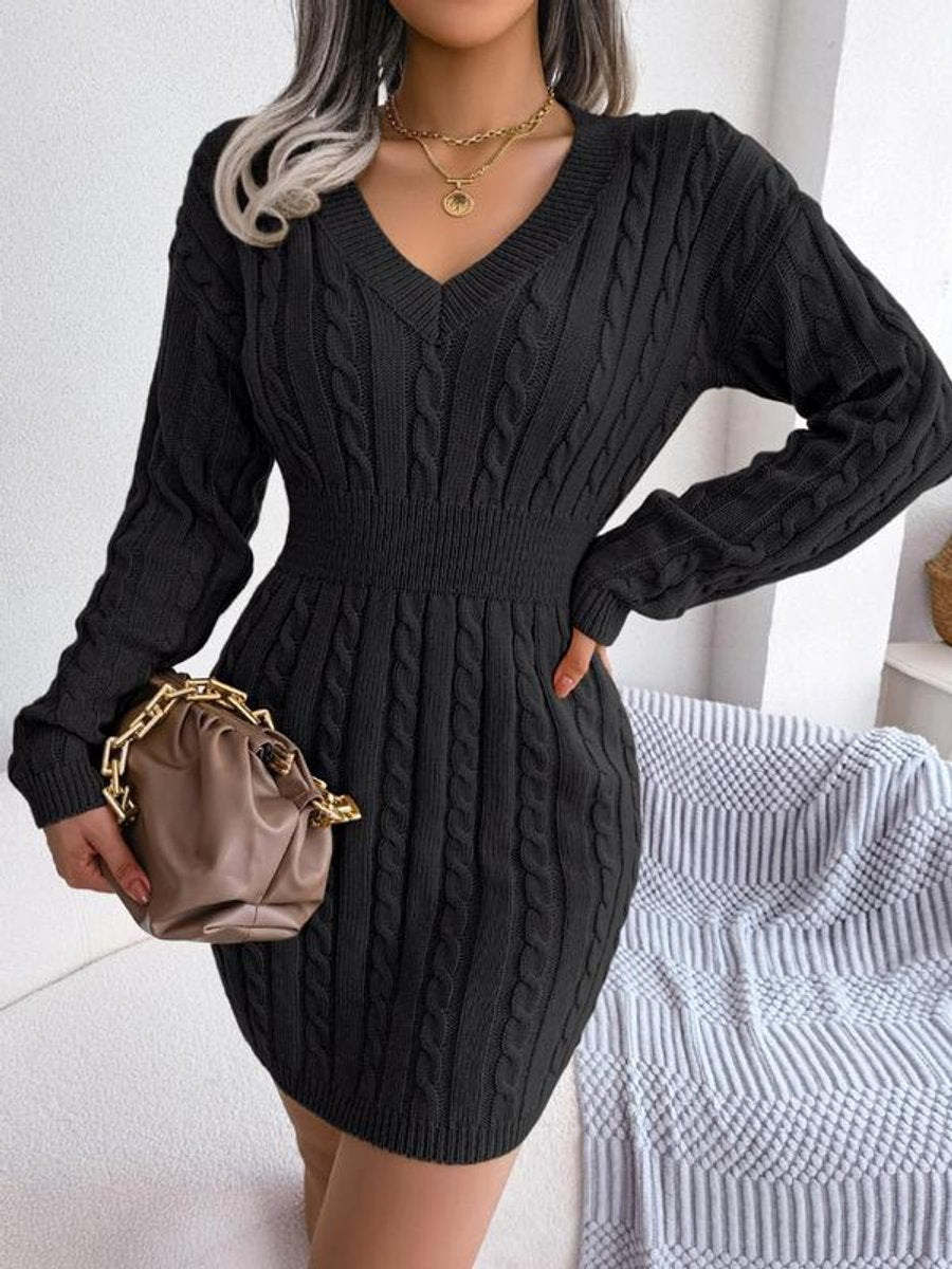 Crystal | Women's Long Sleeve Cable Knit V Neck Jumper - Black