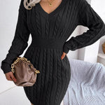 Crystal | Women's Long Sleeve Cable Knit V Neck Jumper - Black