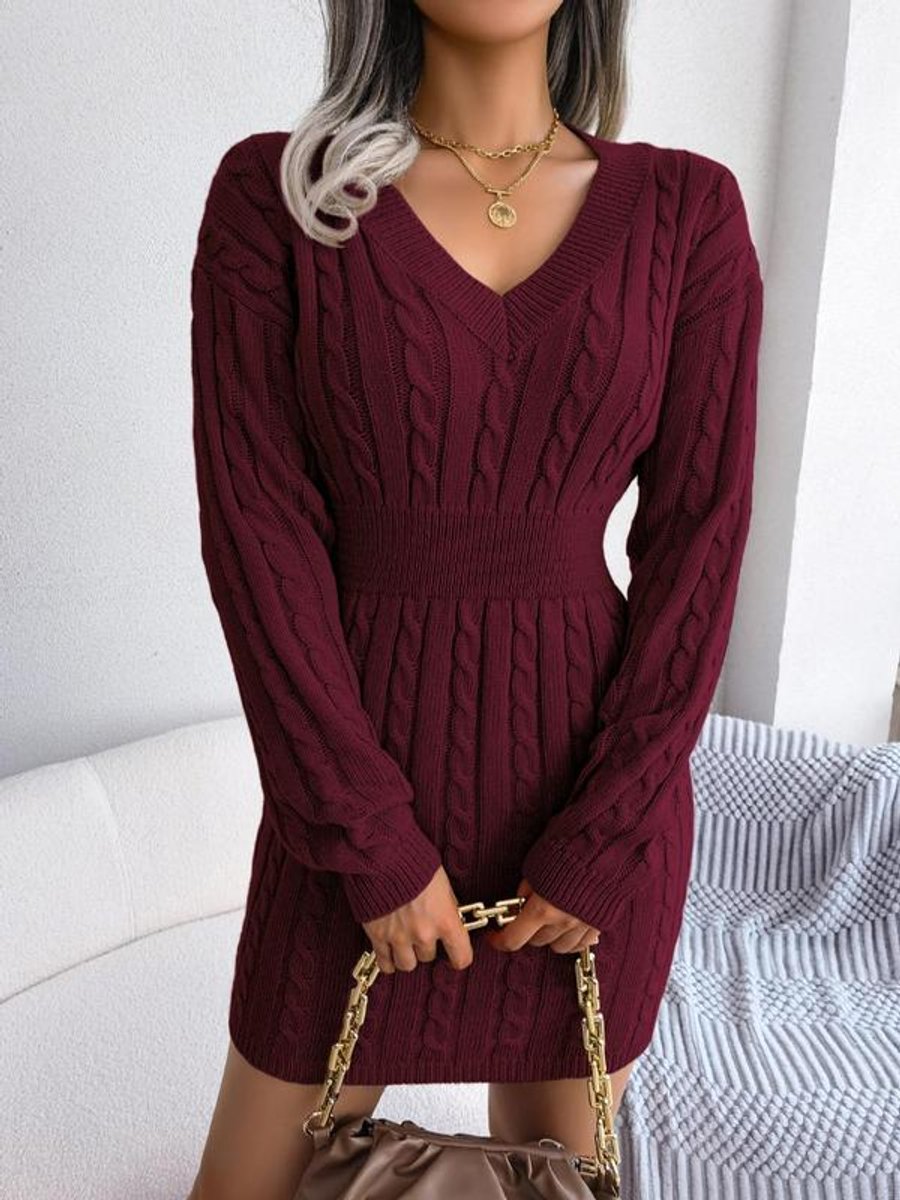 Crystal | Women's Long Sleeve Cable Knit V Neck Jumper - Burgundy