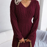Crystal | Women's Long Sleeve Cable Knit V Neck Jumper - Burgundy