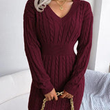 Crystal | Women's Long Sleeve Cable Knit V Neck Jumper - Burgundy