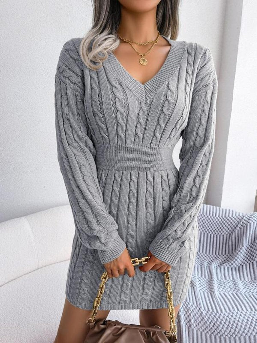 Crystal | Women's Long Sleeve Cable Knit V Neck Jumper - Grey