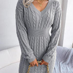 Crystal | Women's Long Sleeve Cable Knit V Neck Jumper - Grey