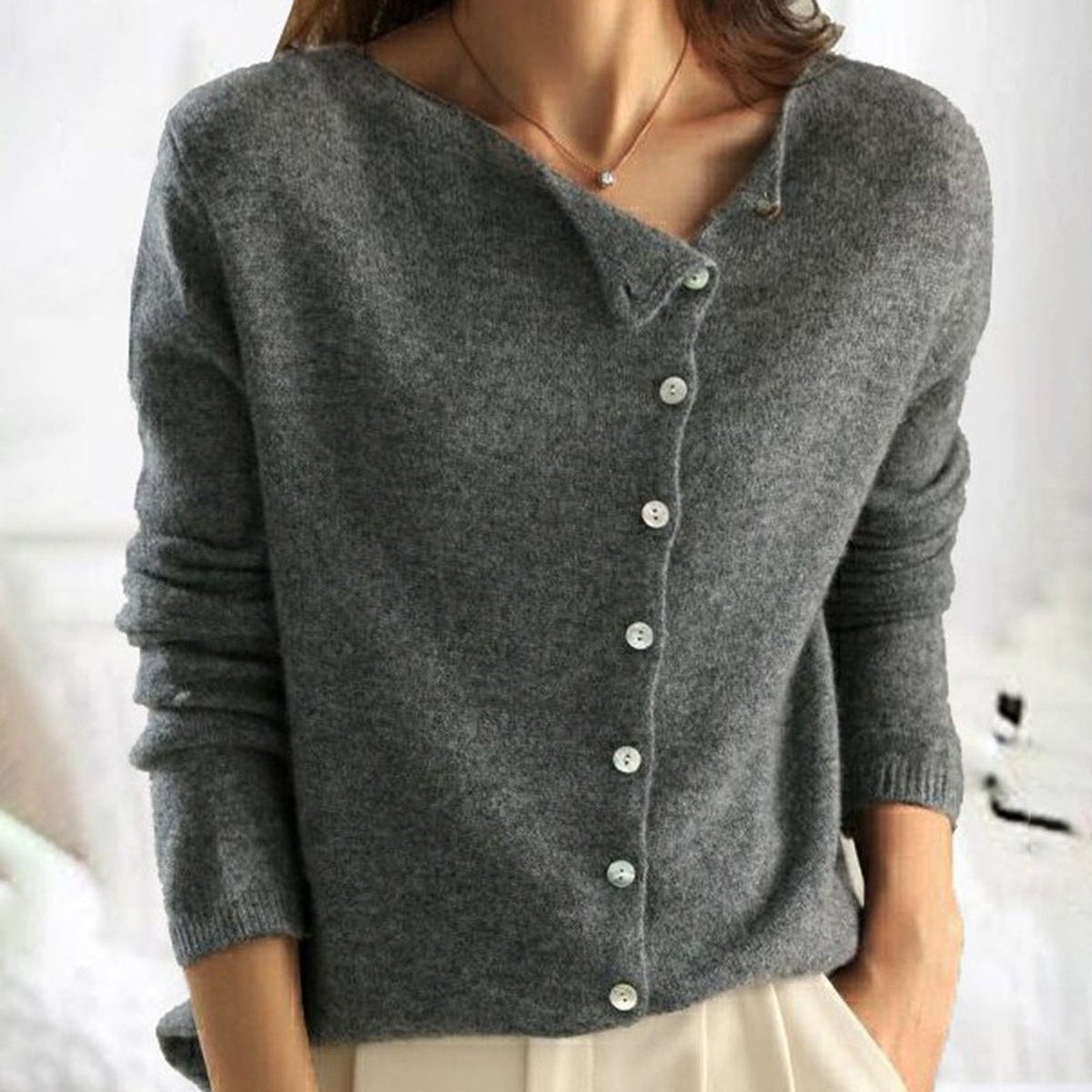 Talia | Women's Oversized Asymmetric Cardigan - Grey