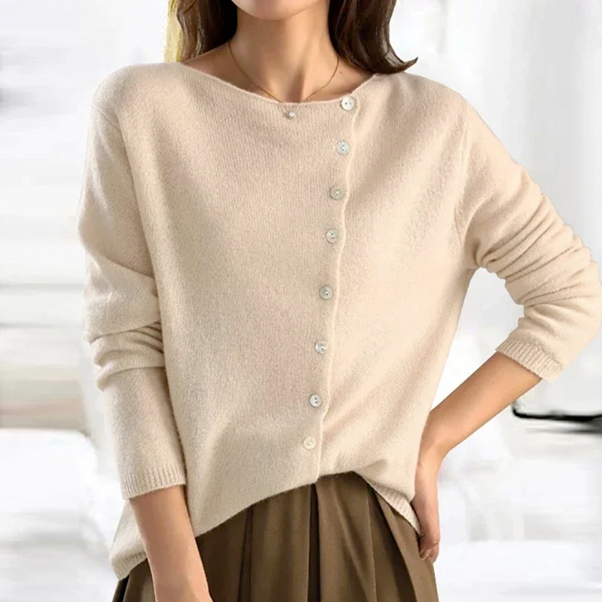 Talia | Women's Oversized Asymmetric Cardigan - Beige