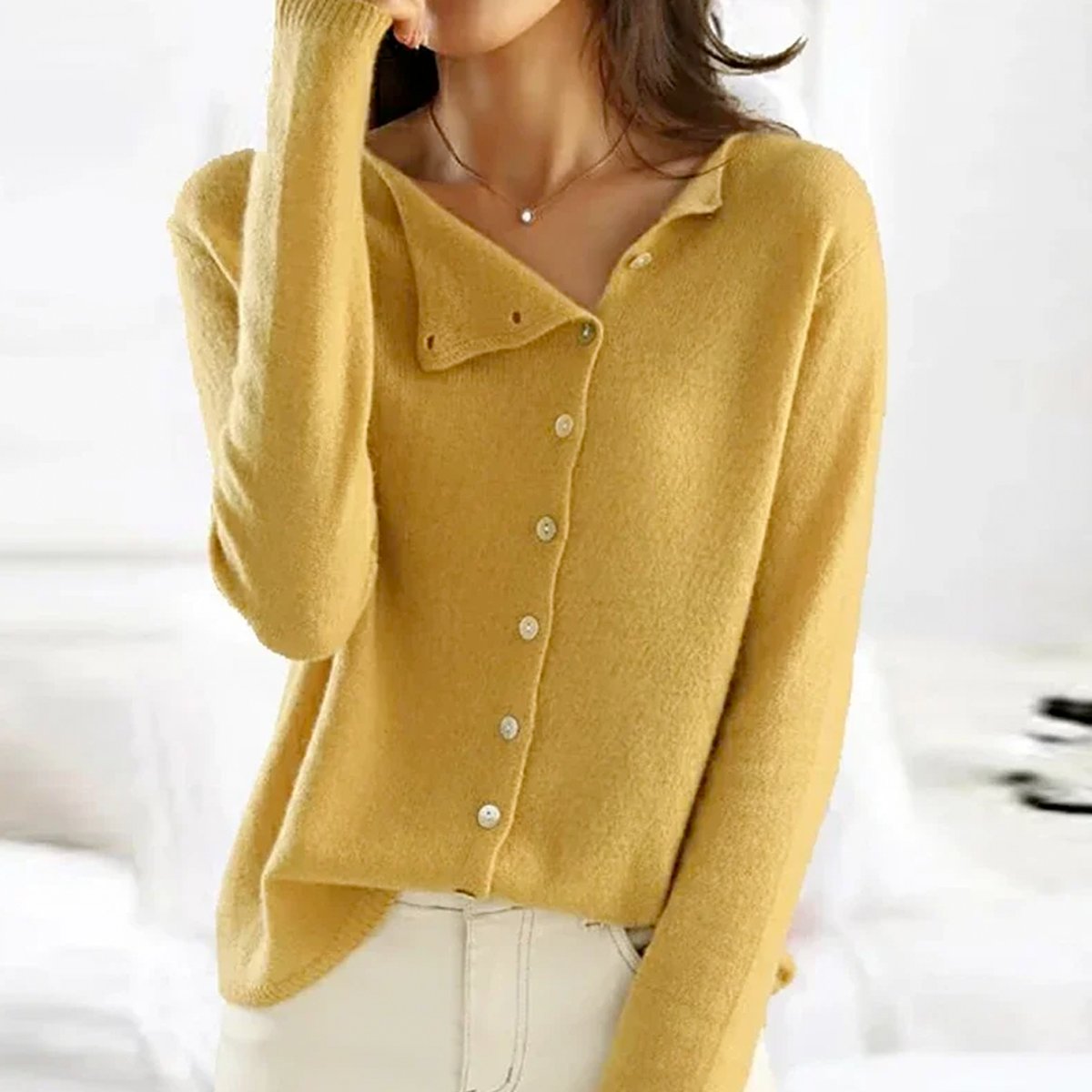 Talia | Women's Oversized Asymmetric Cardigan - Yellow