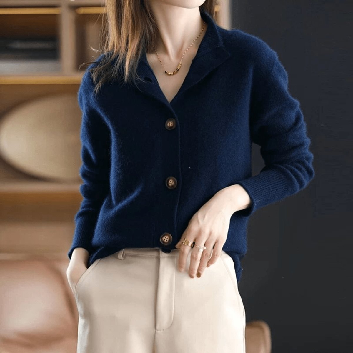 Primrose | Women's Cashmere Feel Cardigan - Dark Blue