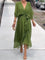 Elodie | Women's Belted Chiffon V Neck Cocktail Dress - Green