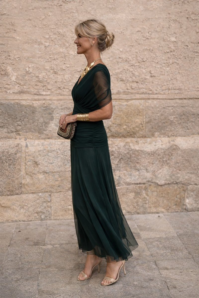 Natalie | Women's Ruched Chiffon V Neck Cocktail Dress