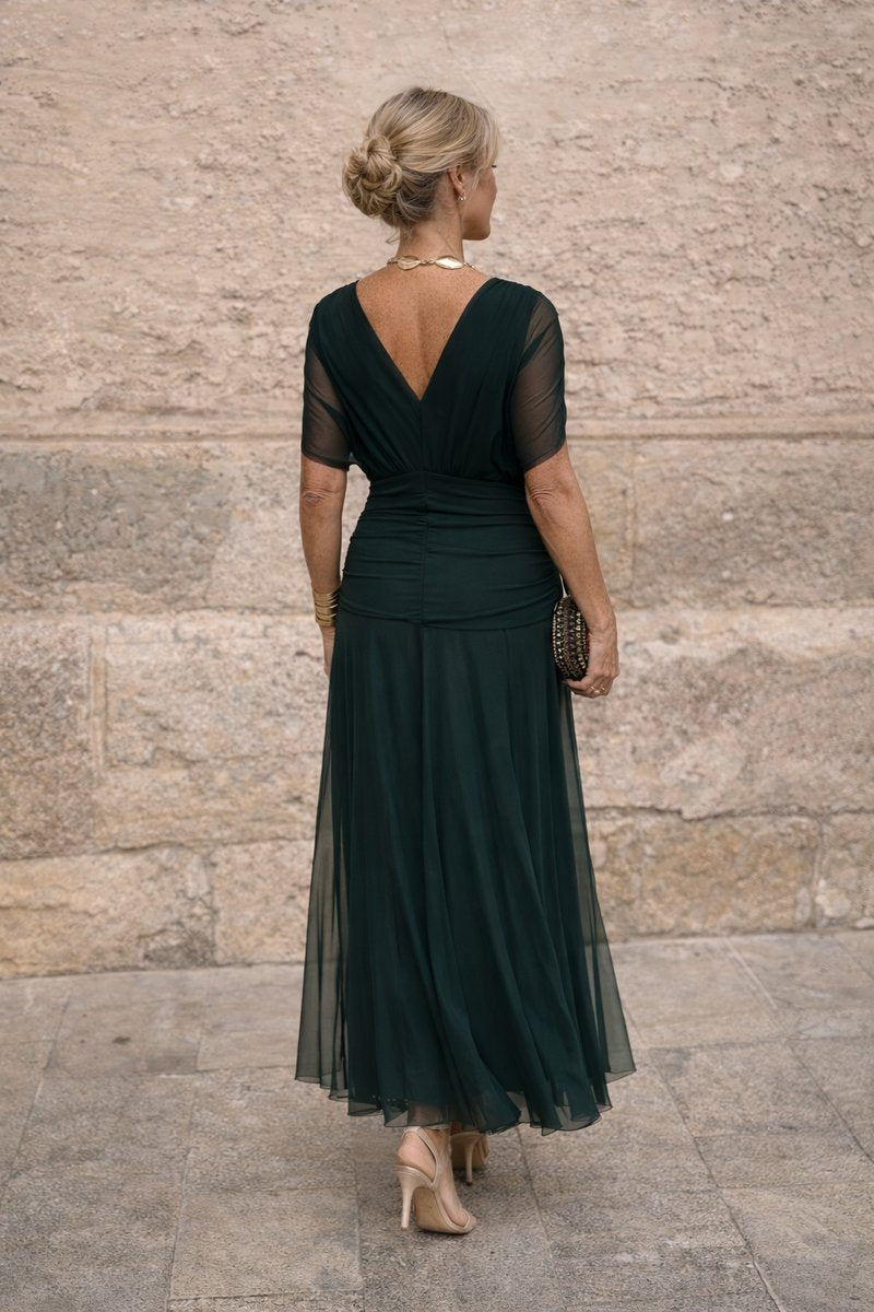 Natalie | Women's Ruched Chiffon V Neck Cocktail Dress