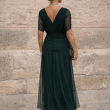 Natalie | Women's Ruched Chiffon V Neck Cocktail Dress