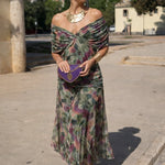 Natalie | Women's Ruched Chiffon V Neck Cocktail Dress - Enchanted Garden