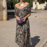Natalie | Women's Ruched Chiffon V Neck Cocktail Dress - Enchanted Garden