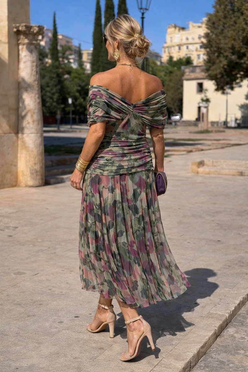 Natalie | Women's Ruched Chiffon V Neck Cocktail Dress - Night Brown
