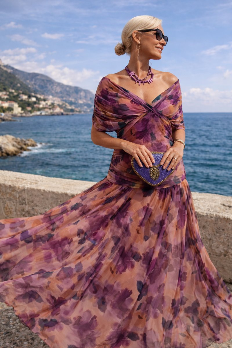 Natalie | Women's Ruched Chiffon V Neck Cocktail Dress - Bouquet