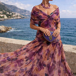 Natalie | Women's Ruched Chiffon V Neck Cocktail Dress - Bouquet
