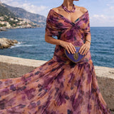 Natalie | Women's Ruched Chiffon V Neck Cocktail Dress - Bouquet