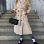 Georgina | Women's Double Breasted Longline Trench Coat - Light Brown